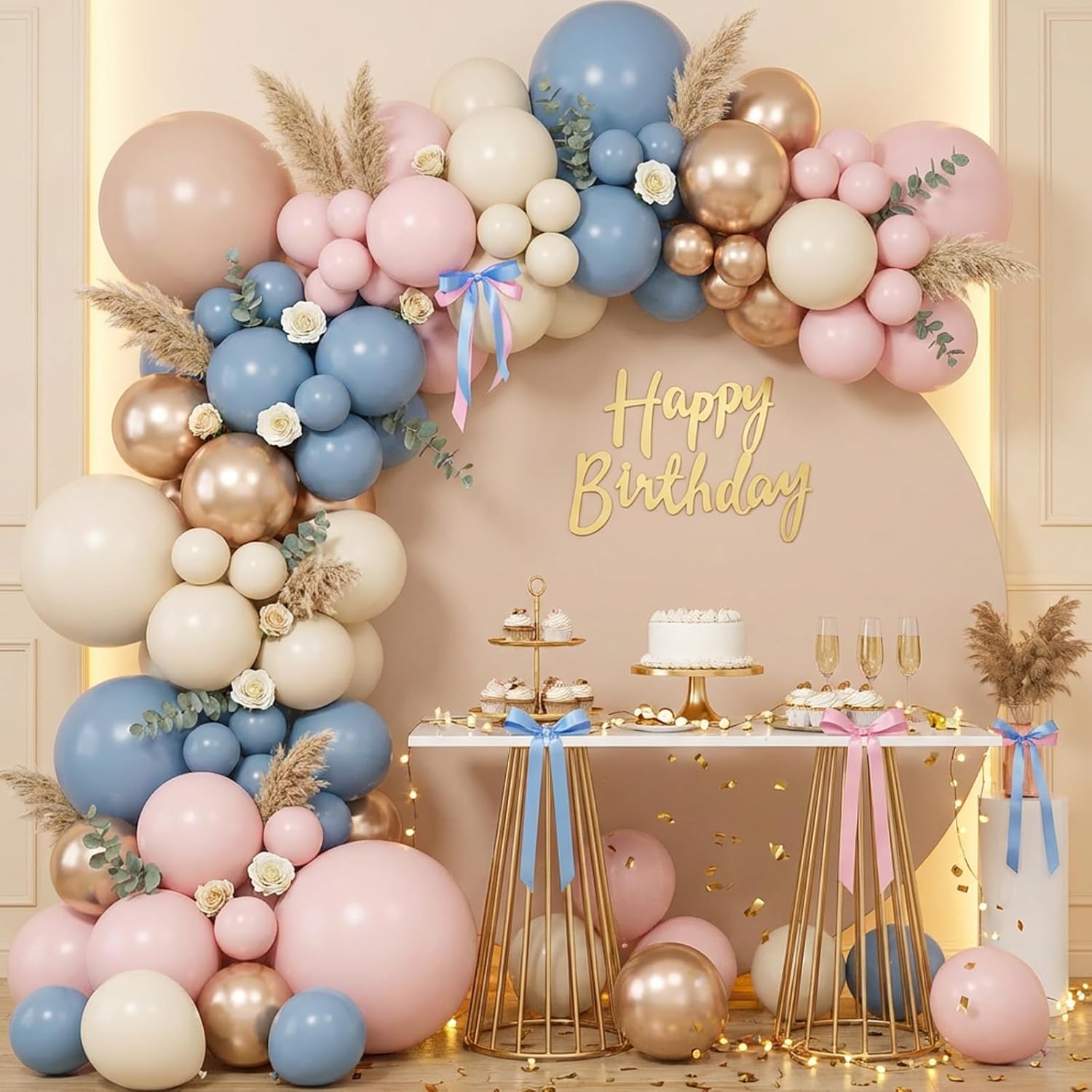 Dusty Pink Blue Champagne Gold - Balloon Arch Kit review and price