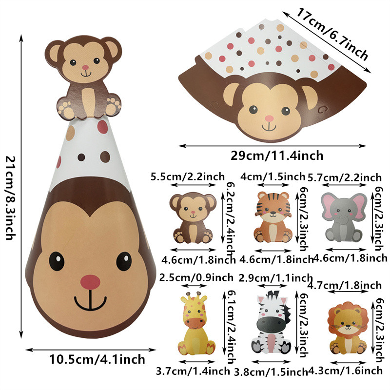 6Pcs Jungle Animal Paper Hats  - Party Hat Cone review and price
